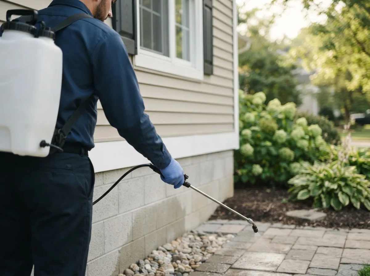 Pest control technician inspecting a home in Maysville, GA